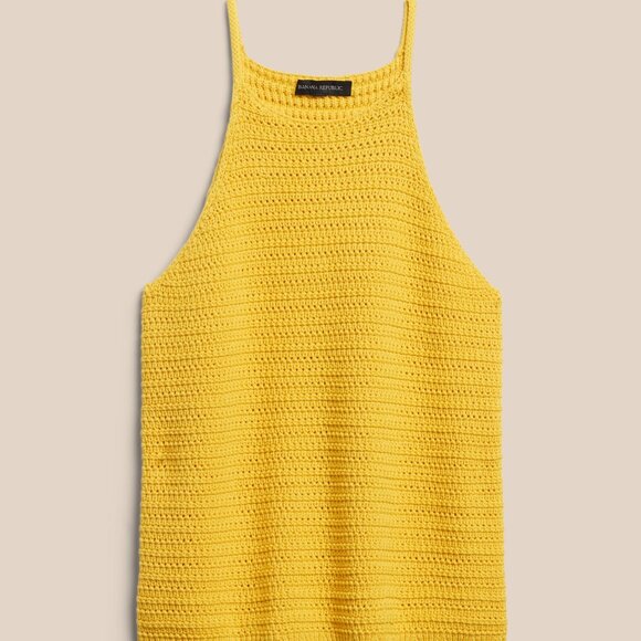 Banana Republic Crochet Tank Sweater Halter Style Umbrella Yellow Sleeveless Top - Picture 2 of 13